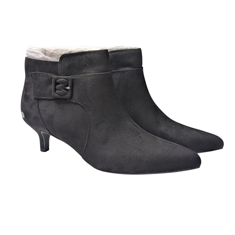 East 5th Una Women Ankle Booties 8M NWT $80 Black Memory Foam Kitten Heel Suede